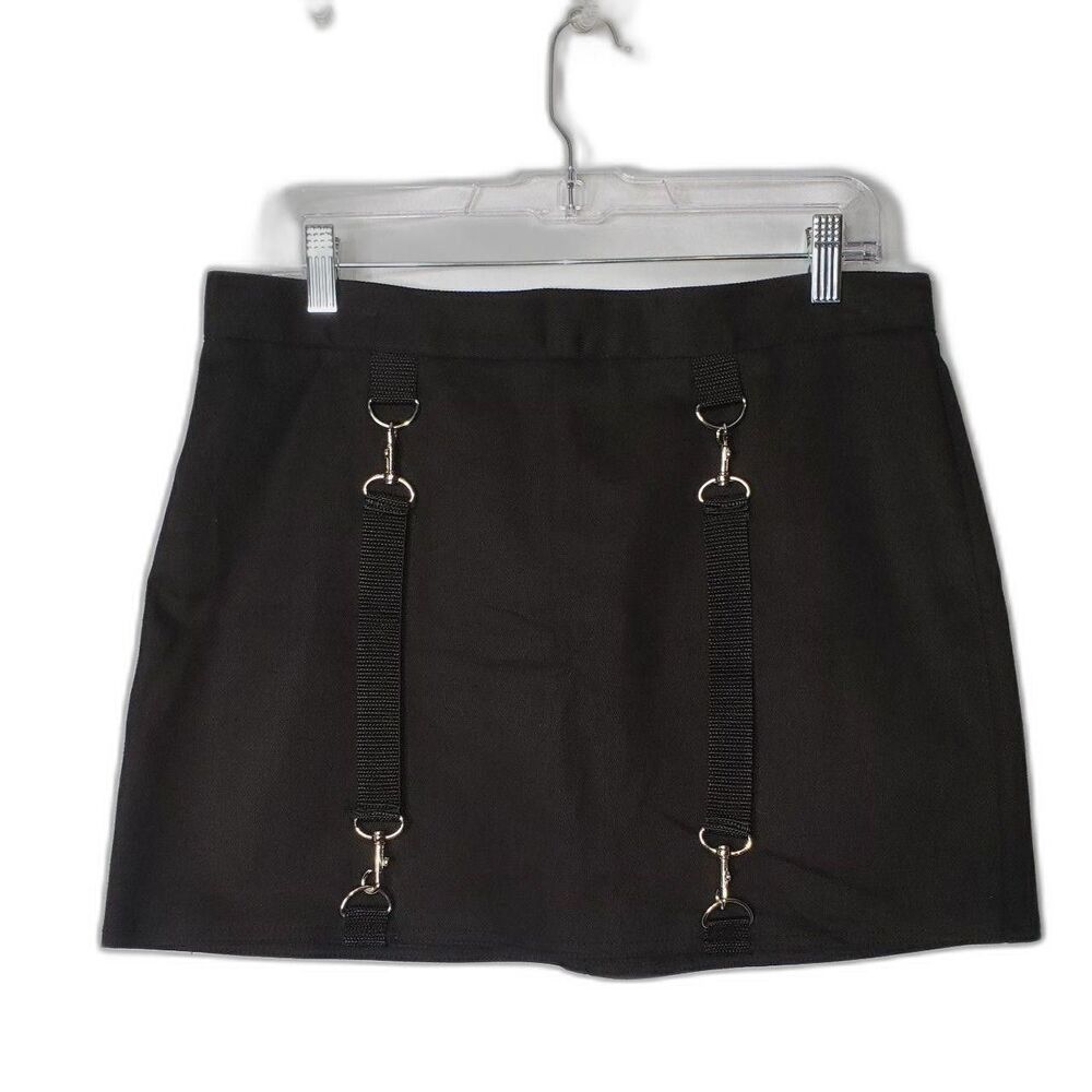 Hot Topic Skirt Juniors XL Black Super Low Fat Y2K Punk Grommet Strap Gothic USA